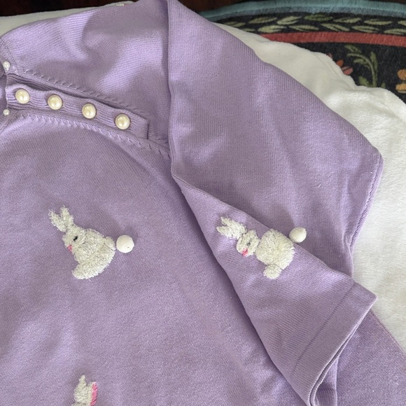 Quacker Factory Purple 3/4 sweater Knit Top with bunnies! - Picture 6 of 9